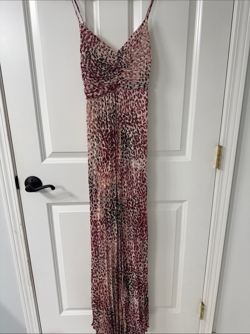 Express Burgundy and Cream Animal-Print Spaghetti-Strap Maxi Dress